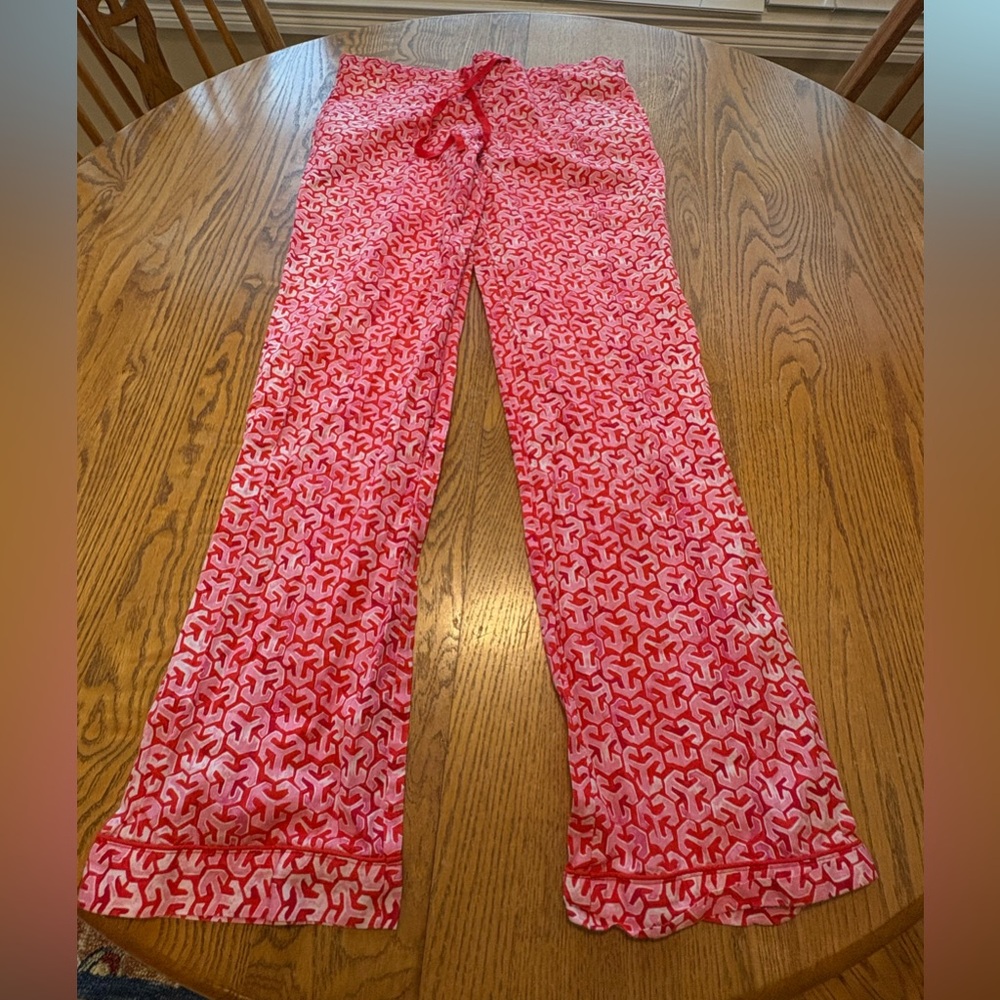 Tory Burch Red Pink Cotton Drawstring Lounge Pajama Pants Size Small S